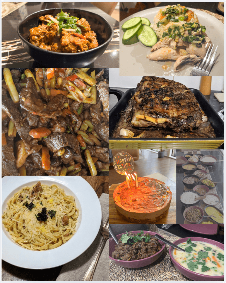 A generous family spread of home-cooked dishes